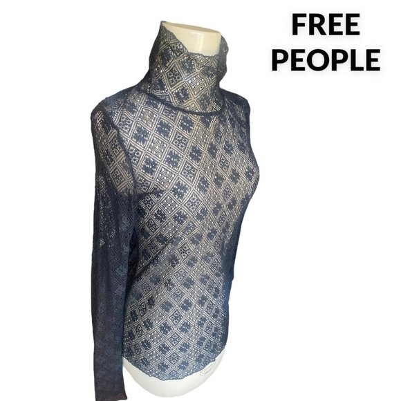 FREE PEOPLE BLACK LACE MESH TOP (SZ L) (EUC) - Picture 1 of 6